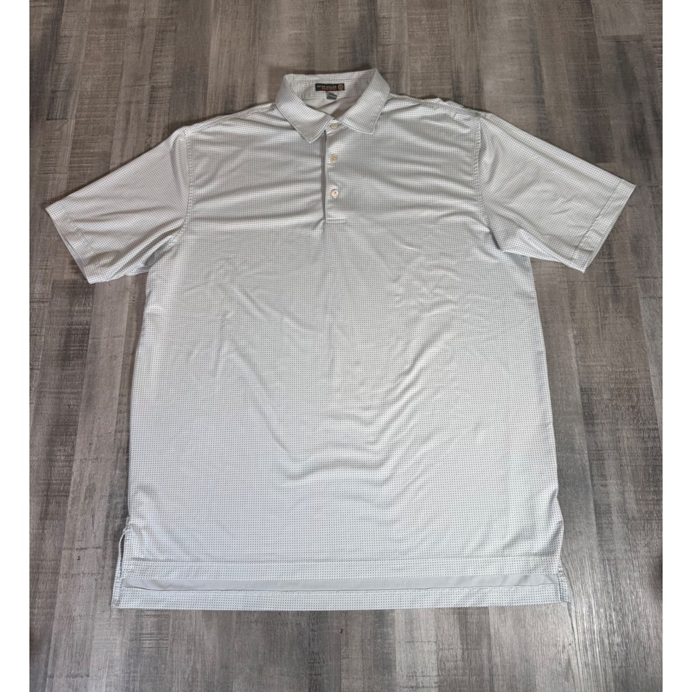 Peter Millar Summer Comfort Mens Large White Micro Polka Dot Golf Polo Shirt